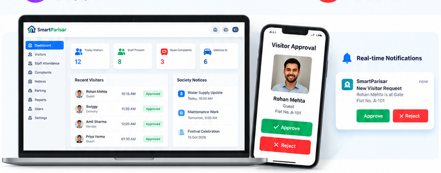 SmartParisar dashboard and visitor approval preview